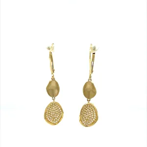 0.24 CTW DEW Moissanite Hammered Disc Drop Earrings in 14K Yellow Gold