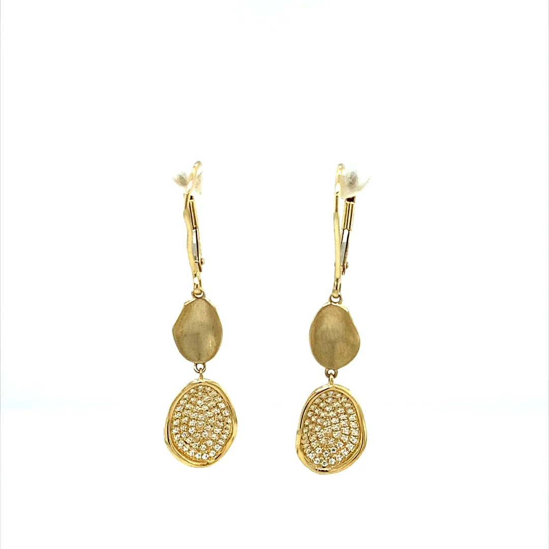 0.24 CTW DEW Moissanite Hammered Disc Drop Earrings in 14K Yellow Gold