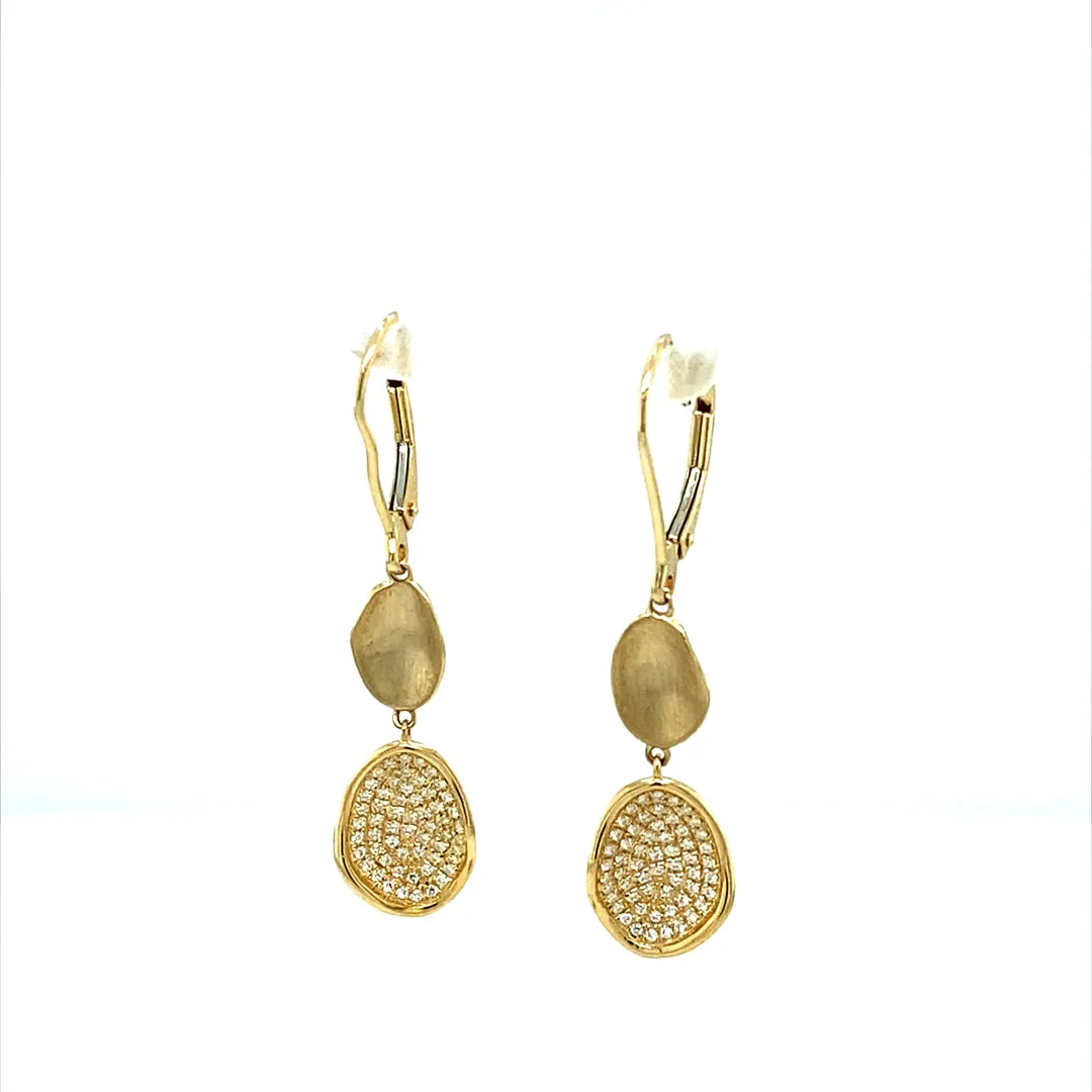 0.24 CTW DEW Moissanite Hammered Disc Drop Earrings in 14K Yellow Gold