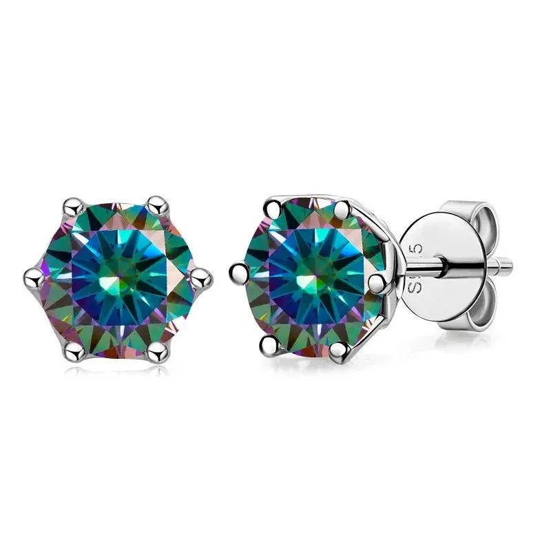 1.0 Ct Round Cut Diamond 6 Prong Stud Earrings