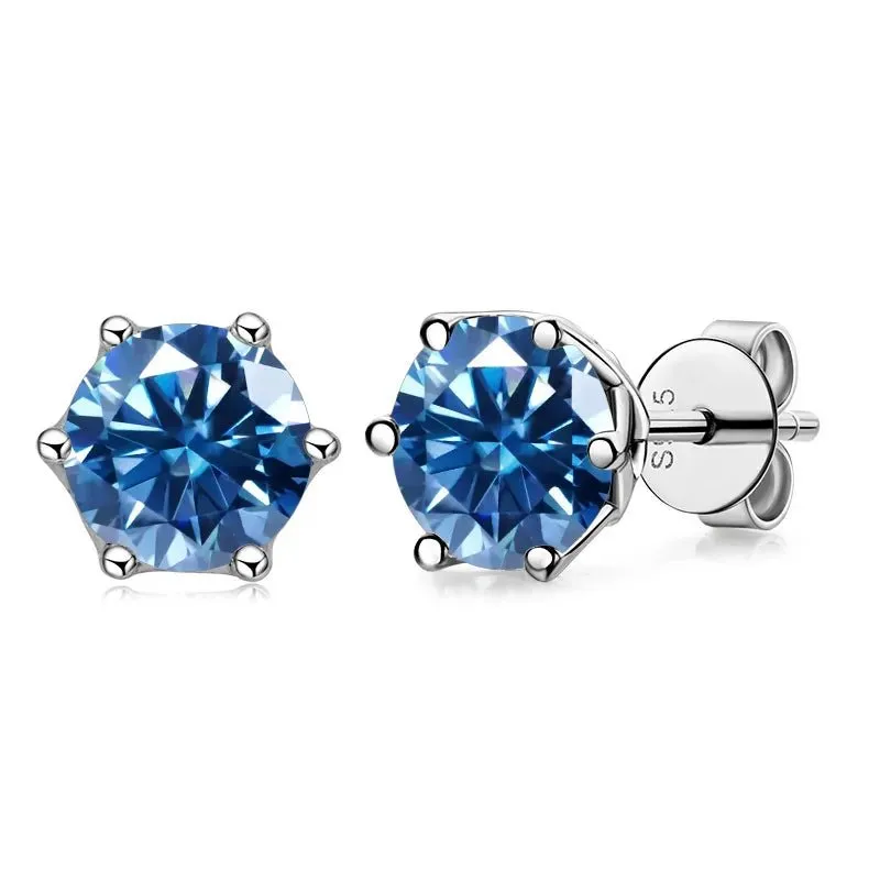 1.0 Ct Round Cut Diamond 6 Prong Stud Earrings