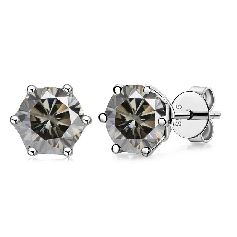 1.0 Ct Round Cut Diamond 6 Prong Stud Earrings