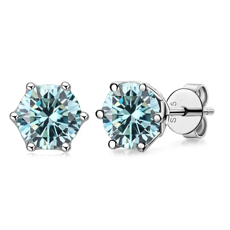 1.0 Ct Round Cut Diamond 6 Prong Stud Earrings