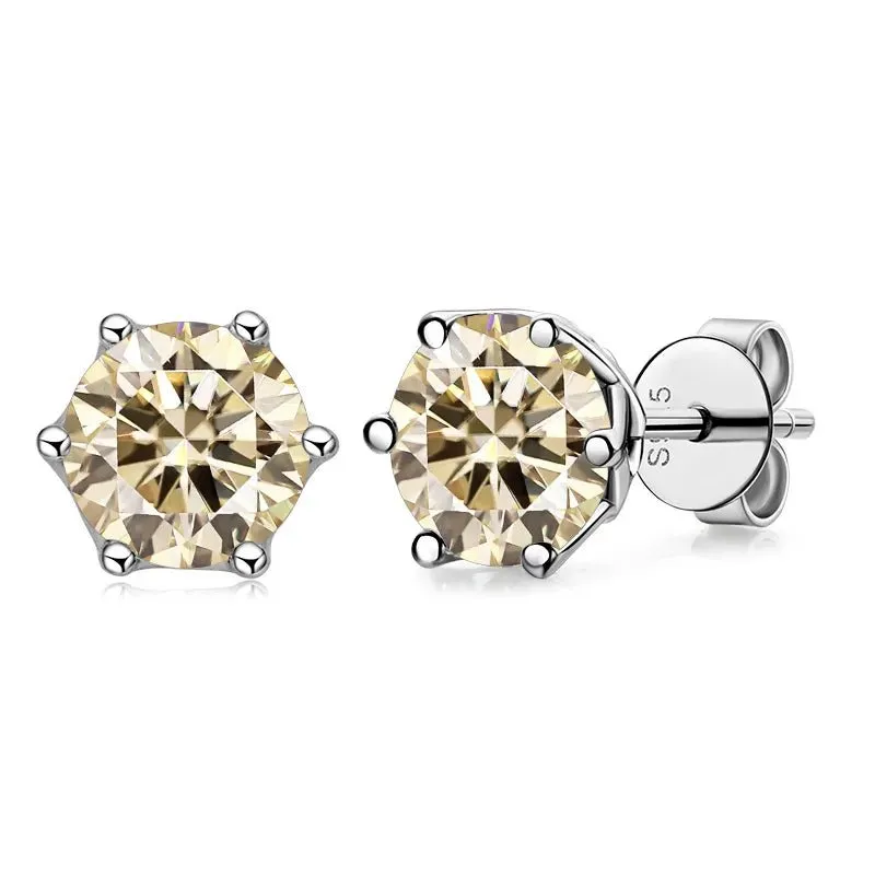 1.0 Ct Round Cut Diamond 6 Prong Stud Earrings