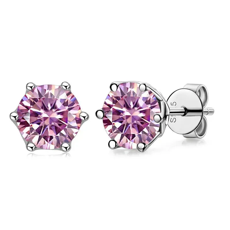 1.0 Ct Round Cut Diamond 6 Prong Stud Earrings