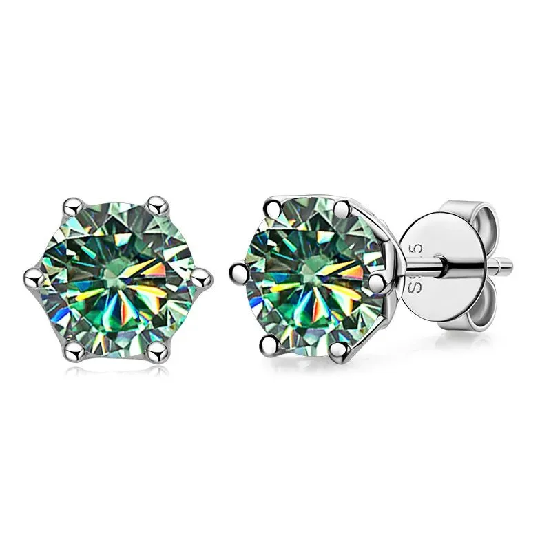 1.0 Ct Round Cut Diamond 6 Prong Stud Earrings