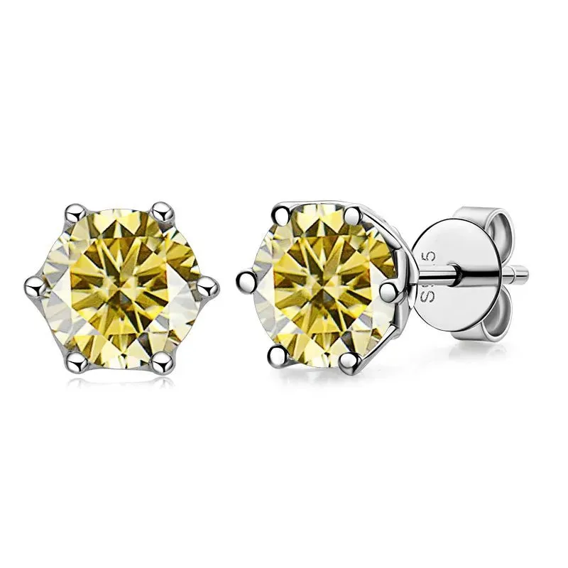1.0 Ct Round Cut Diamond 6 Prong Stud Earrings