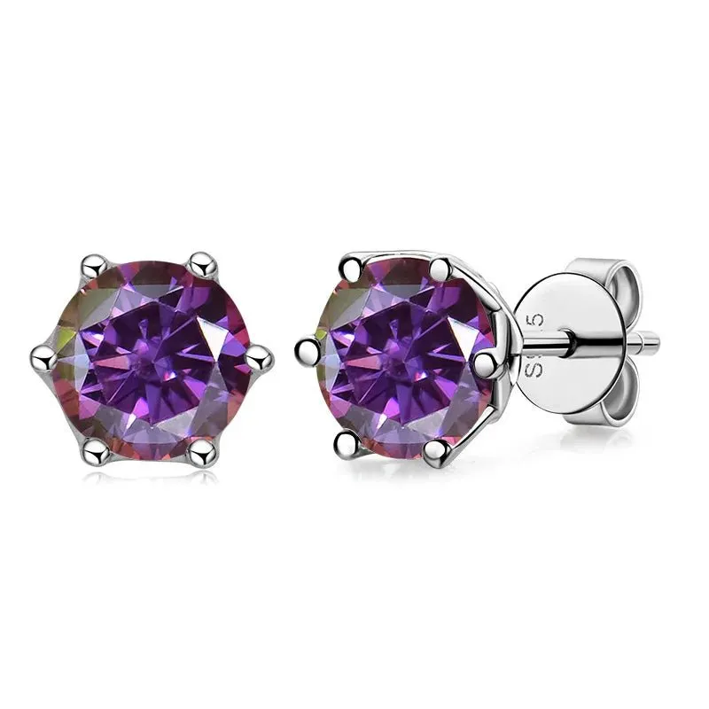 1.0 Ct Round Cut Diamond 6 Prong Stud Earrings