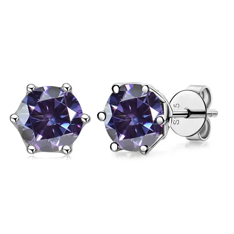 1.0 Ct Round Cut Diamond 6 Prong Stud Earrings