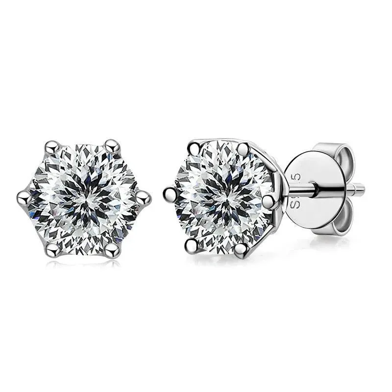 1.0 Ct Round Cut Diamond 6 Prong Stud Earrings