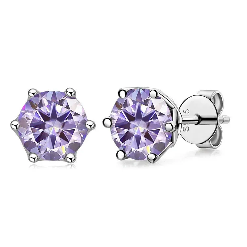1.0 Ct Round Cut Diamond 6 Prong Stud Earrings