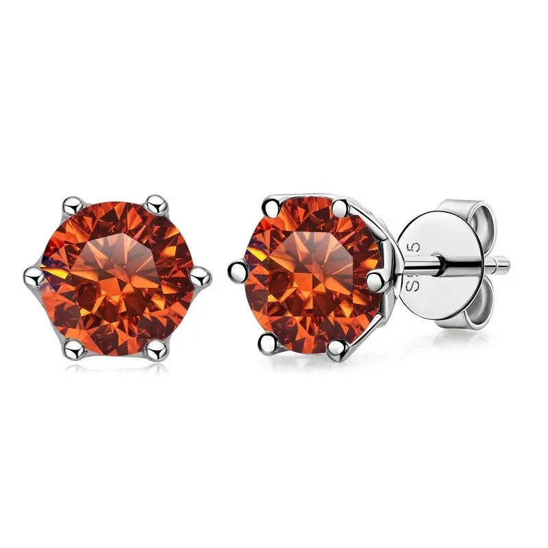 1.0 Ct Round Cut Diamond 6 Prong Stud Earrings