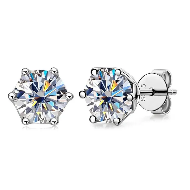 1.0 Ct Round Cut Diamond 6 Prong Stud Earrings