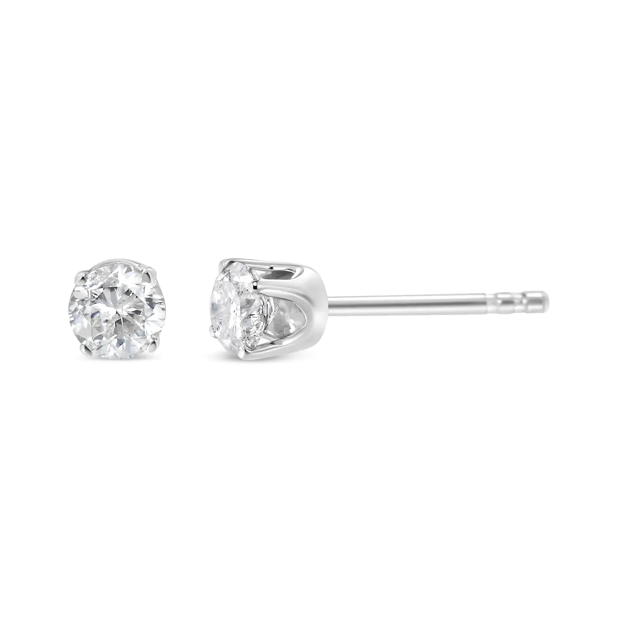 10K White Gold 1/5 Cttw Round Brilliant-Cut Near Colorless Near Colorless Diamond Classic 4-Prong Stud Earrings (I-J Color, SI1-SI2 Clarity)