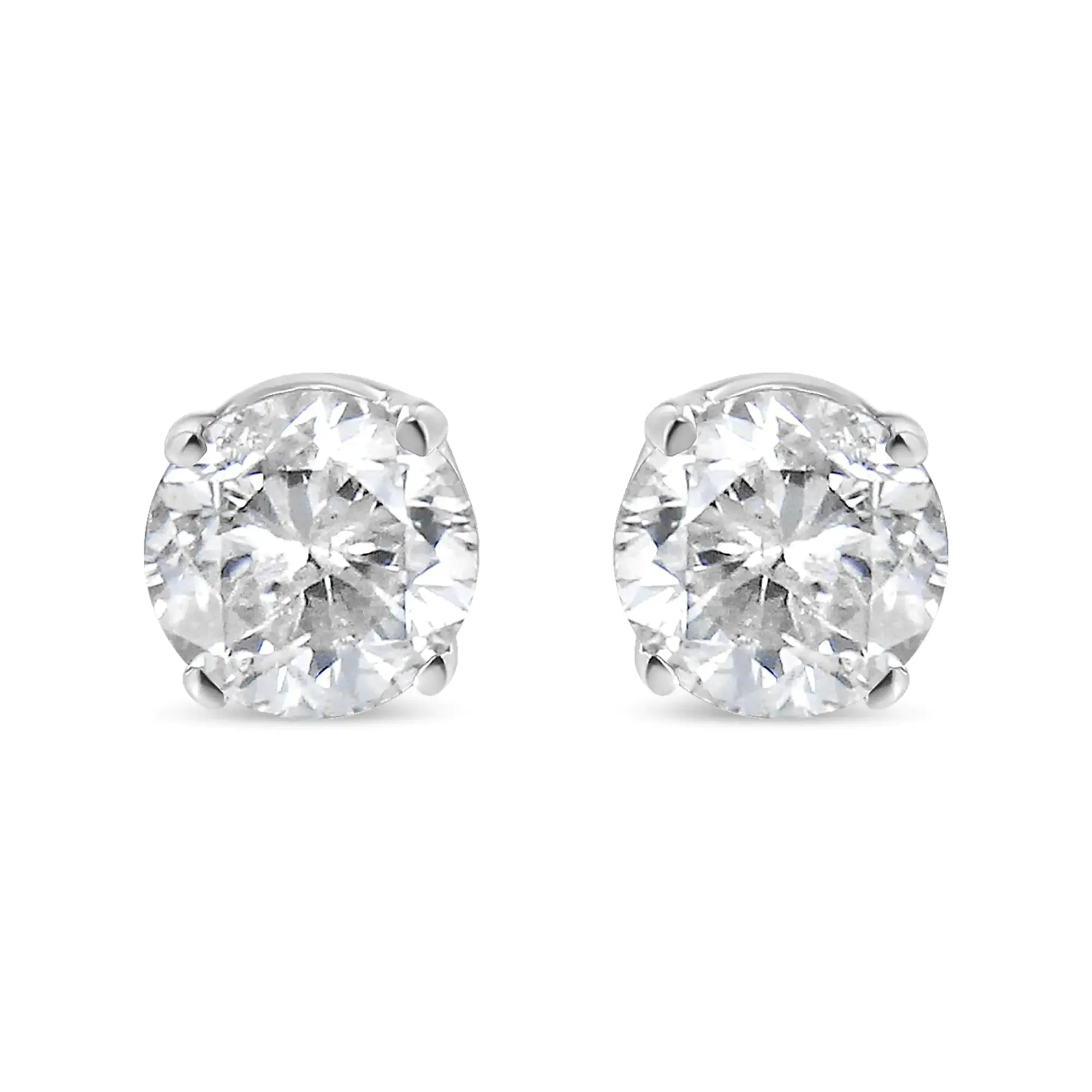 10K White Gold 1/5 Cttw Round Brilliant-Cut Near Colorless Near Colorless Diamond Classic 4-Prong Stud Earrings (I-J Color, SI1-SI2 Clarity)