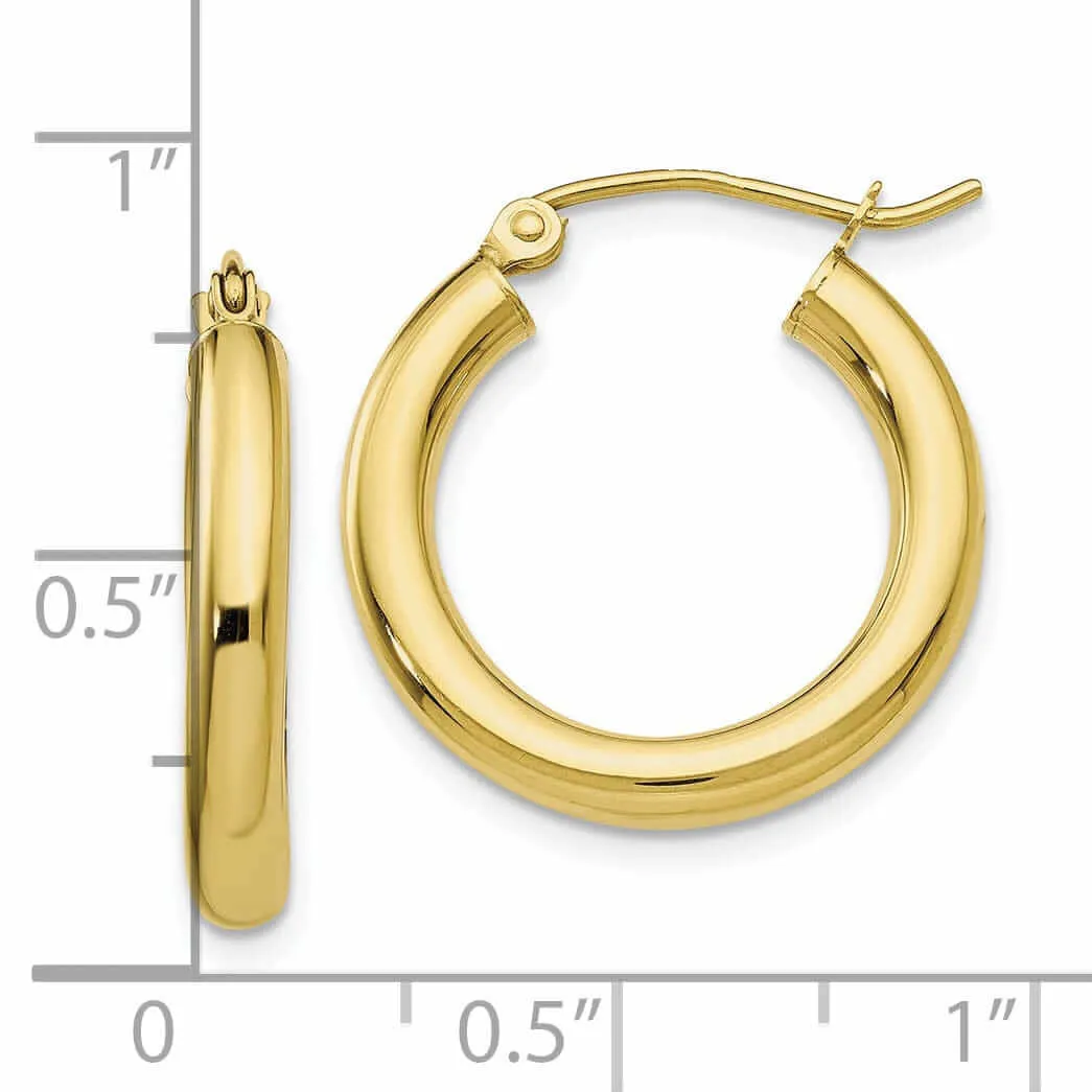 10k Yellow Gold Polish 3MM Wide Round Hoop Earring