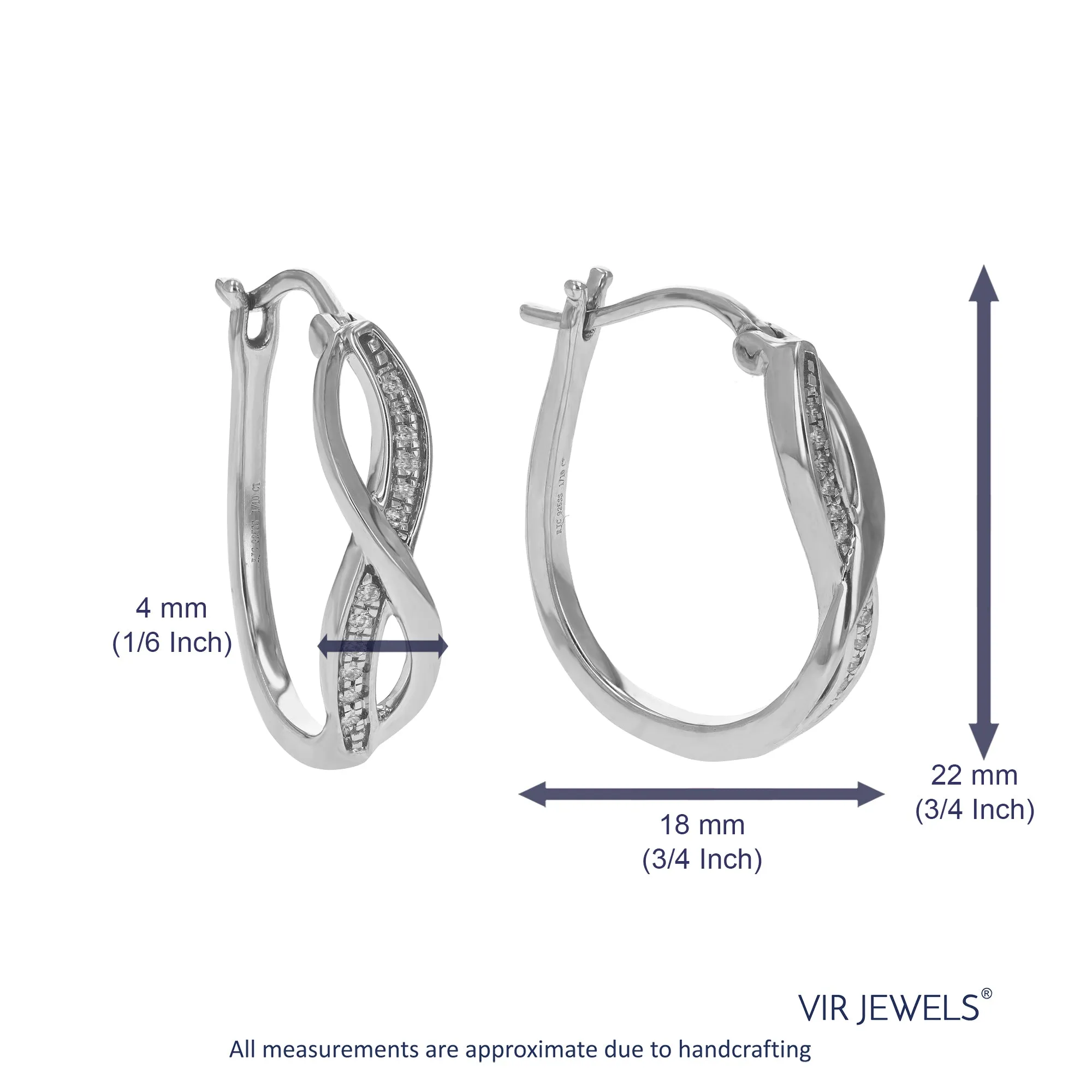 1/10 cttw Lab Grown Diamond Twisted Hoop Earrings in Sterling Silver