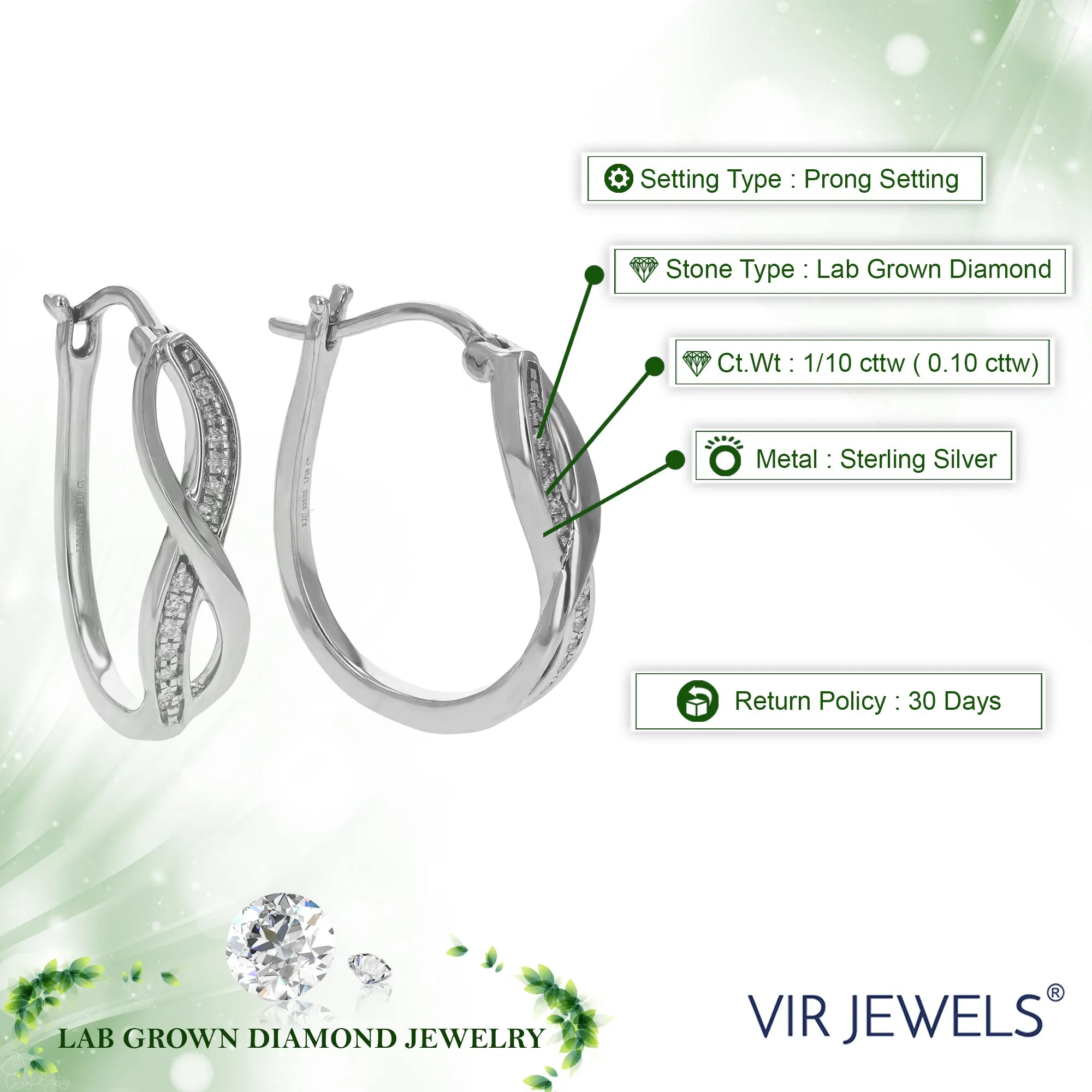 1/10 cttw Lab Grown Diamond Twisted Hoop Earrings in Sterling Silver