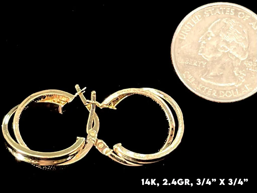 14K Gold Greek Pattern Hoop Earrings