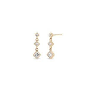 14k Linked Graduated Princess Diamond Drop Earrings