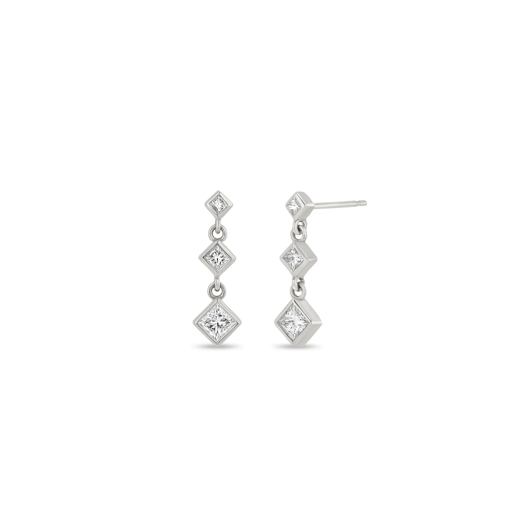 14k Linked Graduated Princess Diamond Drop Earrings