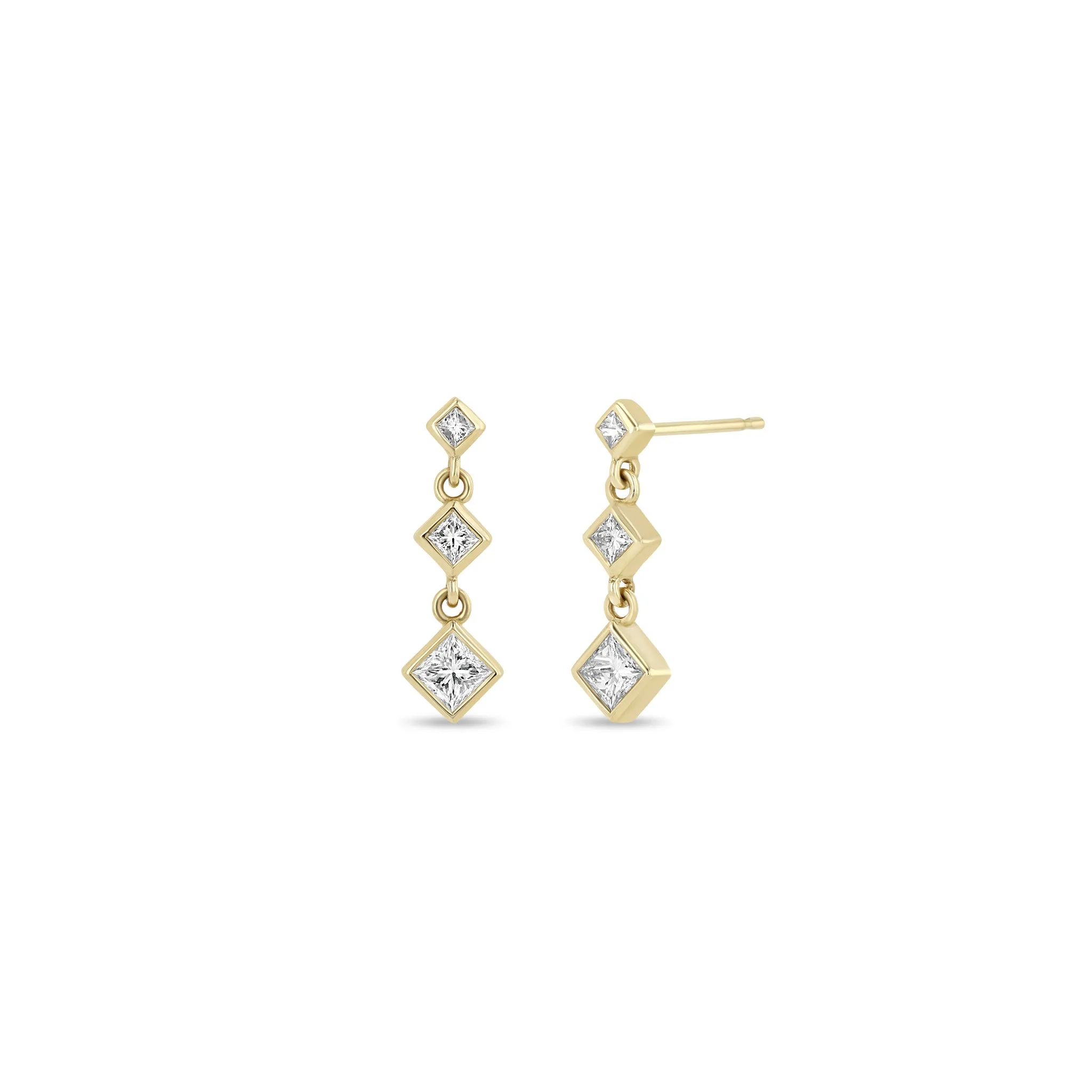 14k Linked Graduated Princess Diamond Drop Earrings