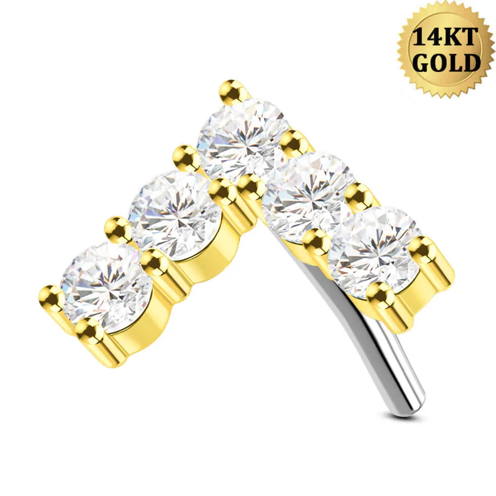14K Solid Gold Arrow Shape Push Pin Labret Nose Stud Earring