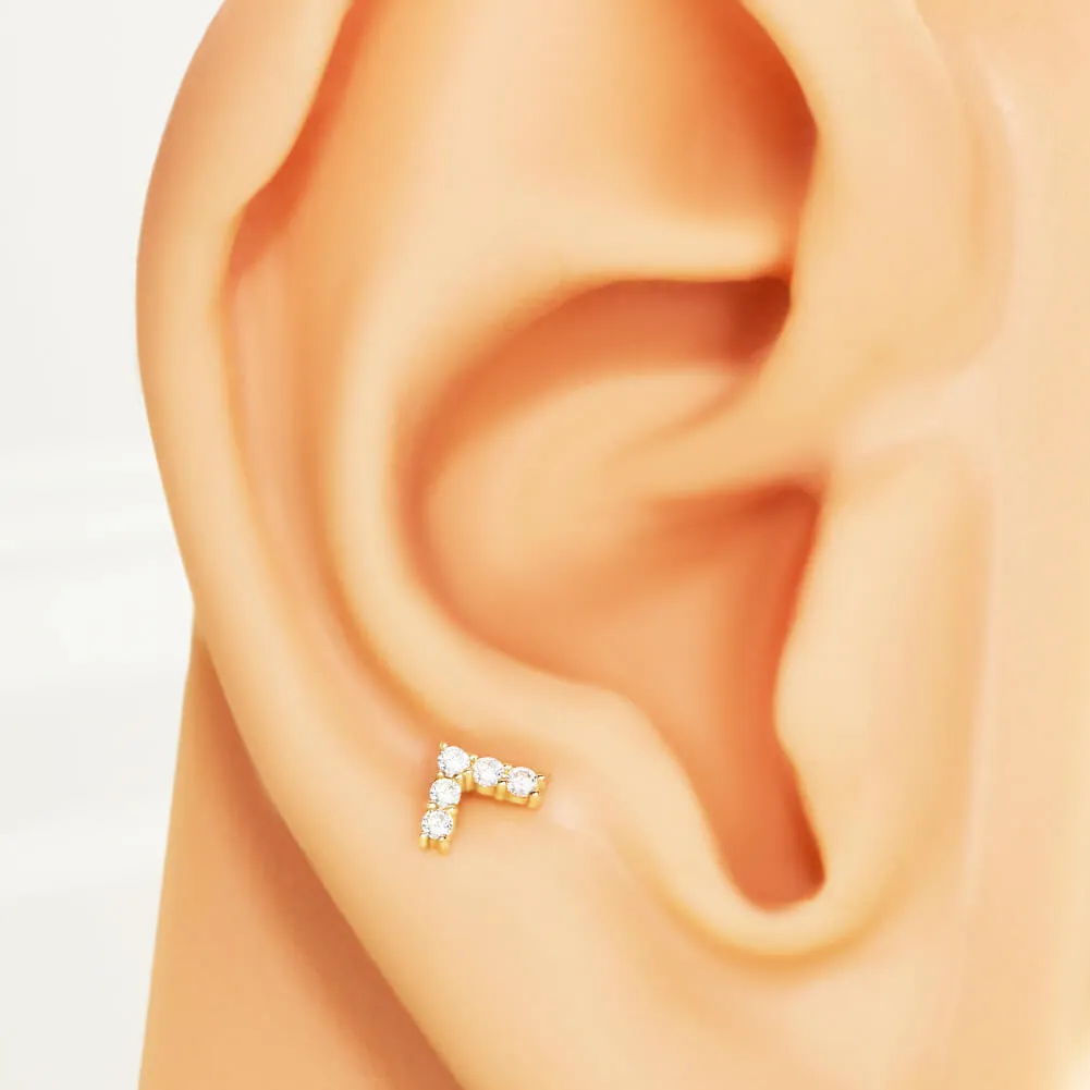 14K Solid Gold Arrow Shape Push Pin Labret Nose Stud Earring