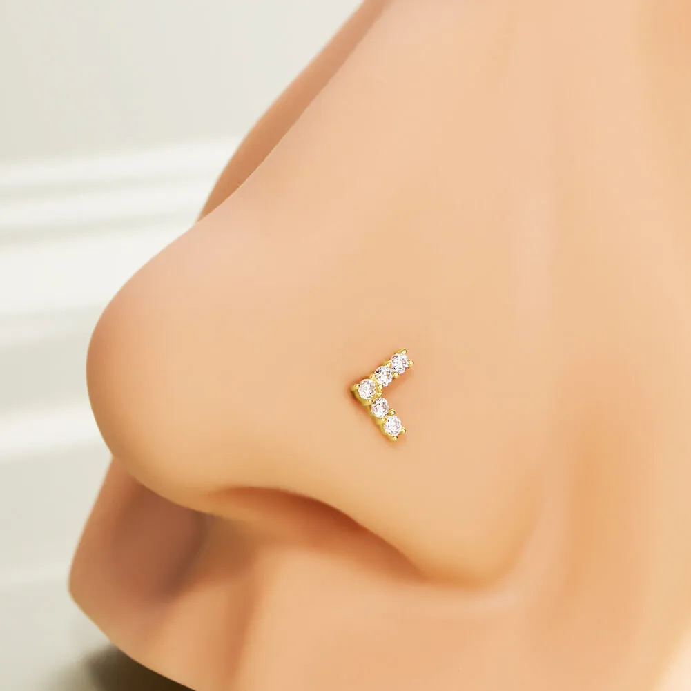 14K Solid Gold Arrow Shape Push Pin Labret Nose Stud Earring