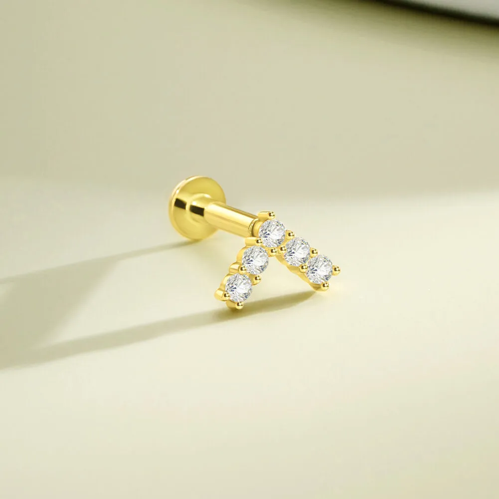 14K Solid Gold Arrow Shape Push Pin Labret Nose Stud Earring