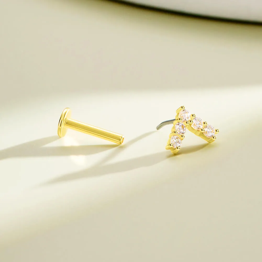 14K Solid Gold Arrow Shape Push Pin Labret Nose Stud Earring