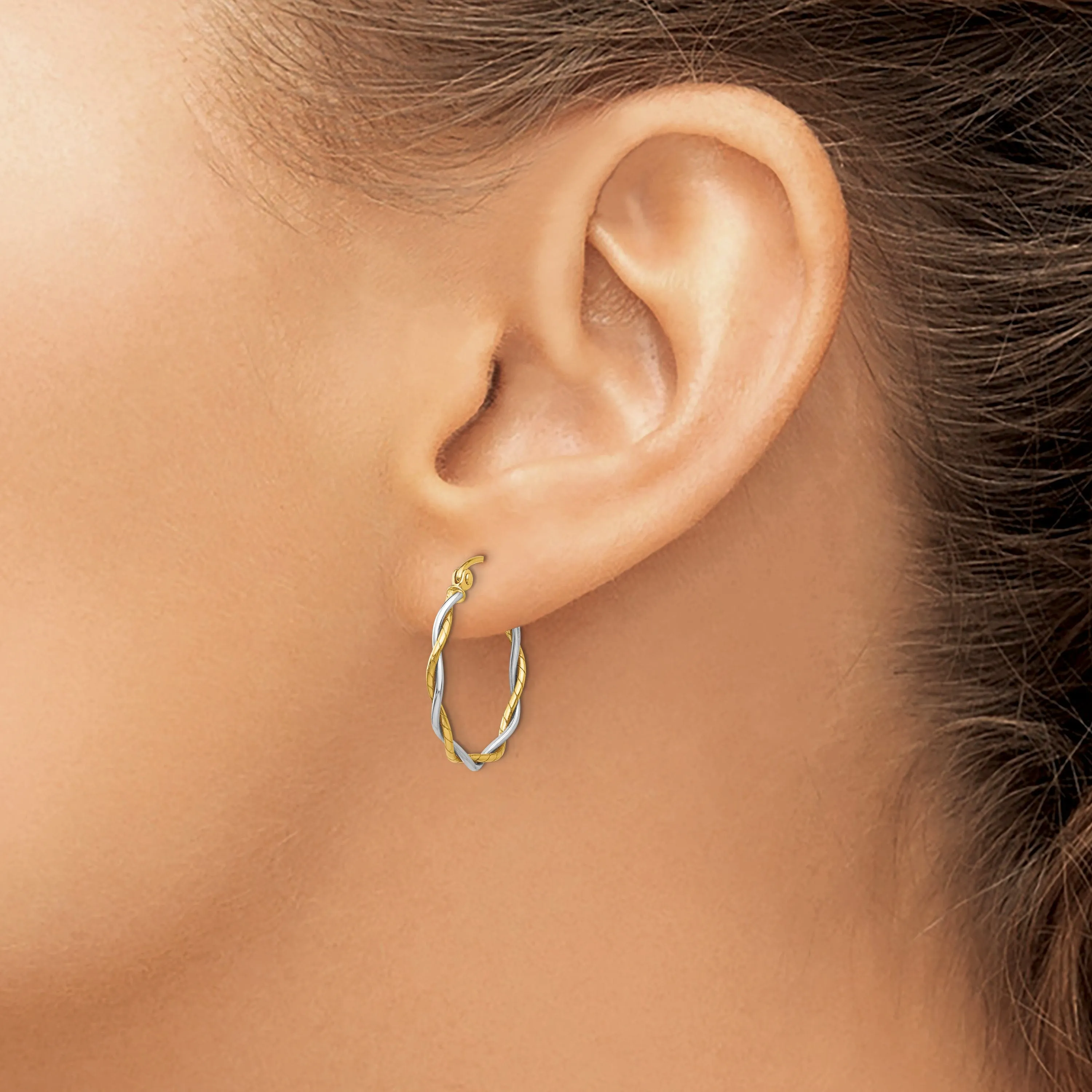 14k Two-tone Gold Polished 2M Twisted Hoop Earring