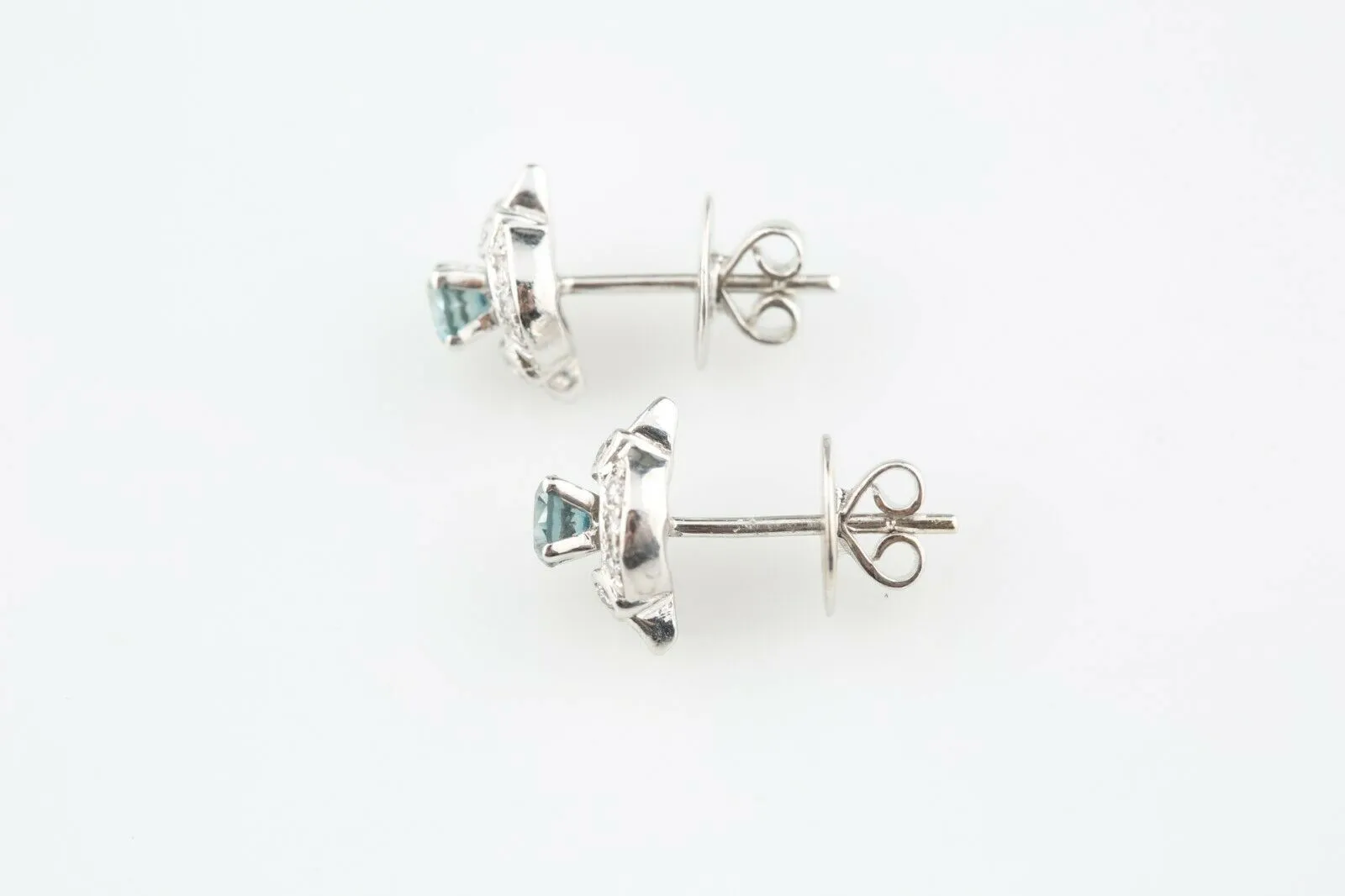 14k White Gold 0.75 Cts Color Enhanced Round Blue Diamond Solitaire Earrings