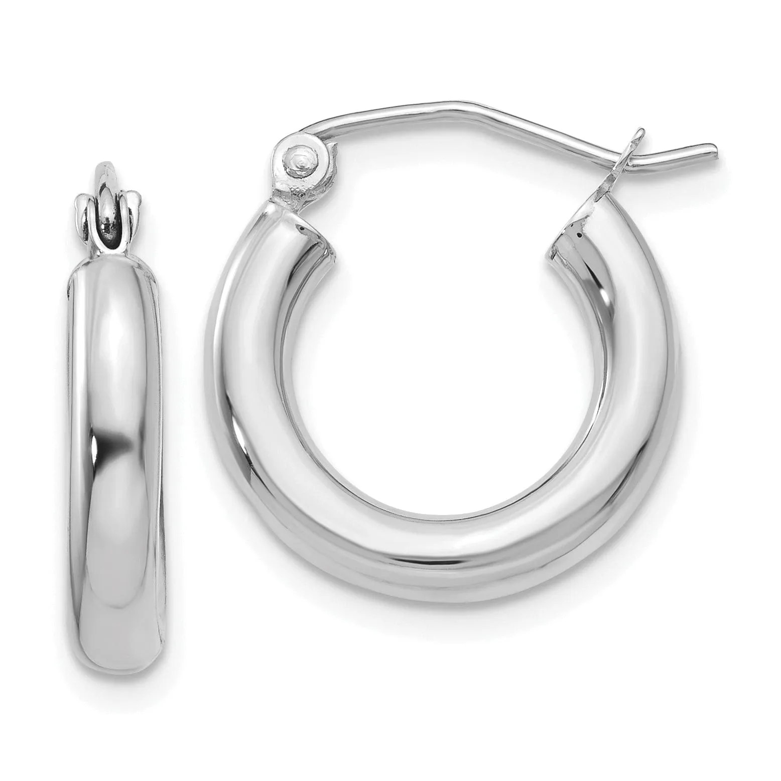14k White Gold 3MM Lightweight Round Hoop Earrings