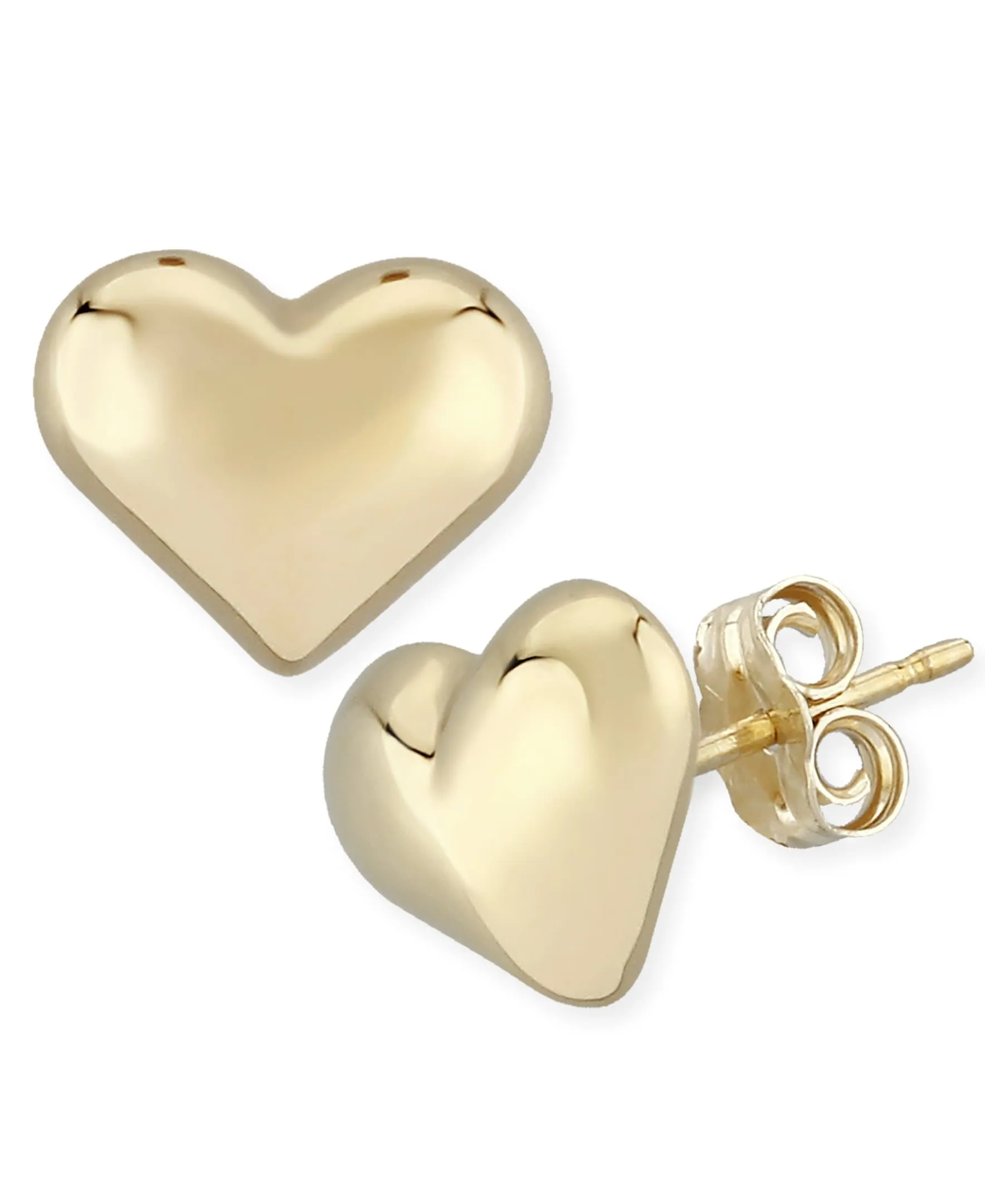 14K Yellow Gold 10mm Puffed Heart Stud Earrings