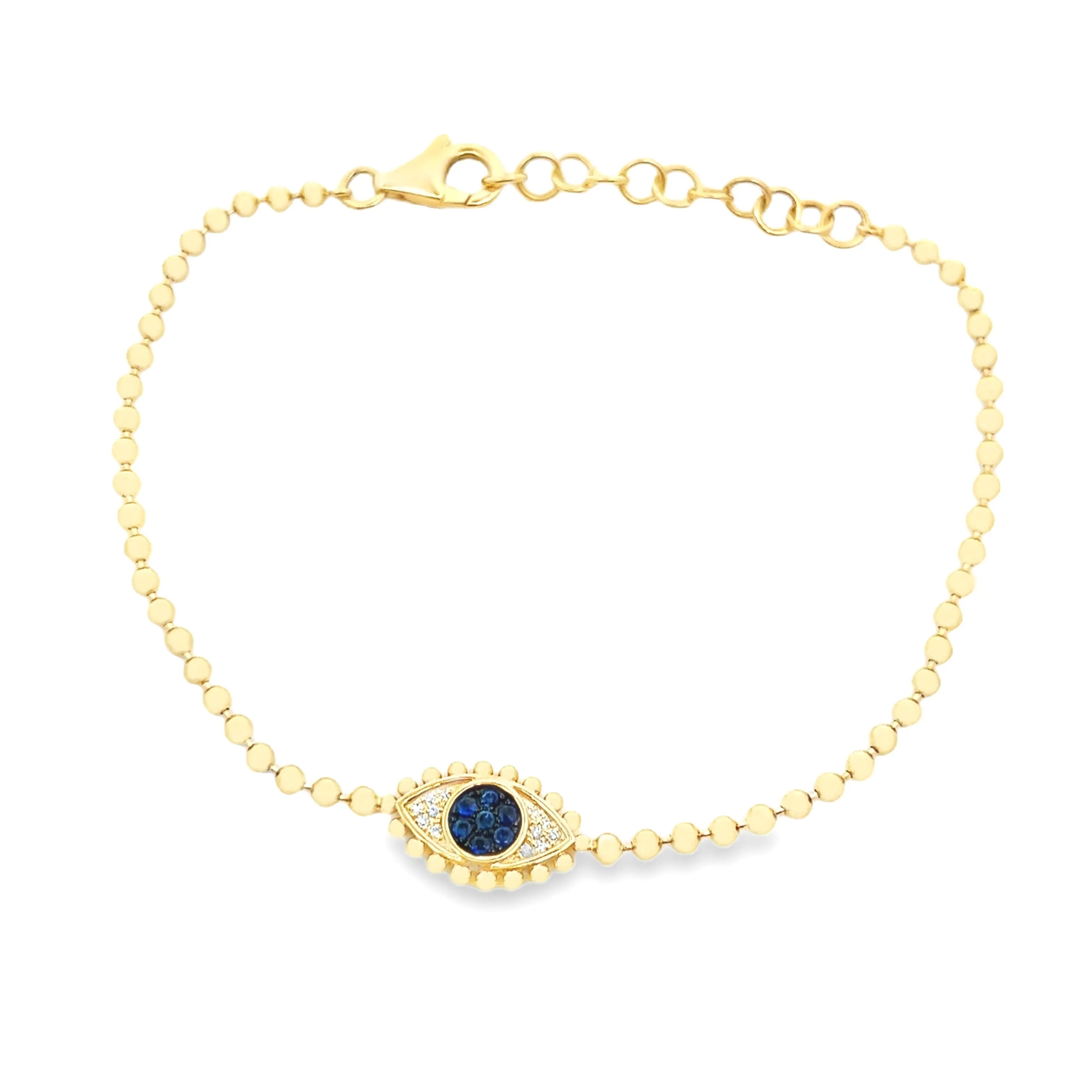 14k Yellow Gold Diamond & Sapphire Evil Eye Bracelet