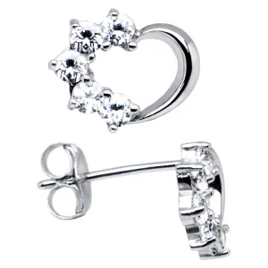 14kt White Gold CZ Hollow Heart Stud Earrings