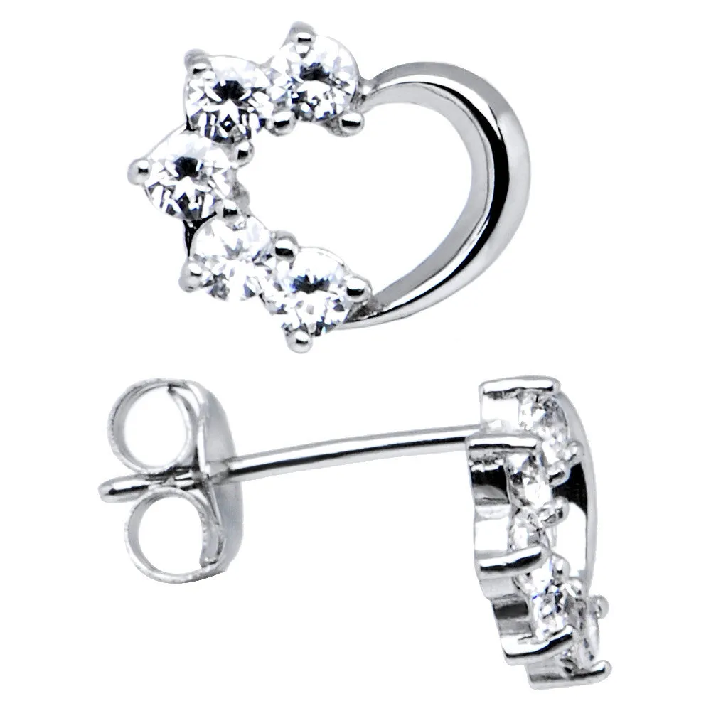 14kt White Gold CZ Hollow Heart Stud Earrings