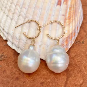 14KT Yellow Gold Rope Twist Hoop with Paspaley South Sea Pearl Drop Charm Earrings