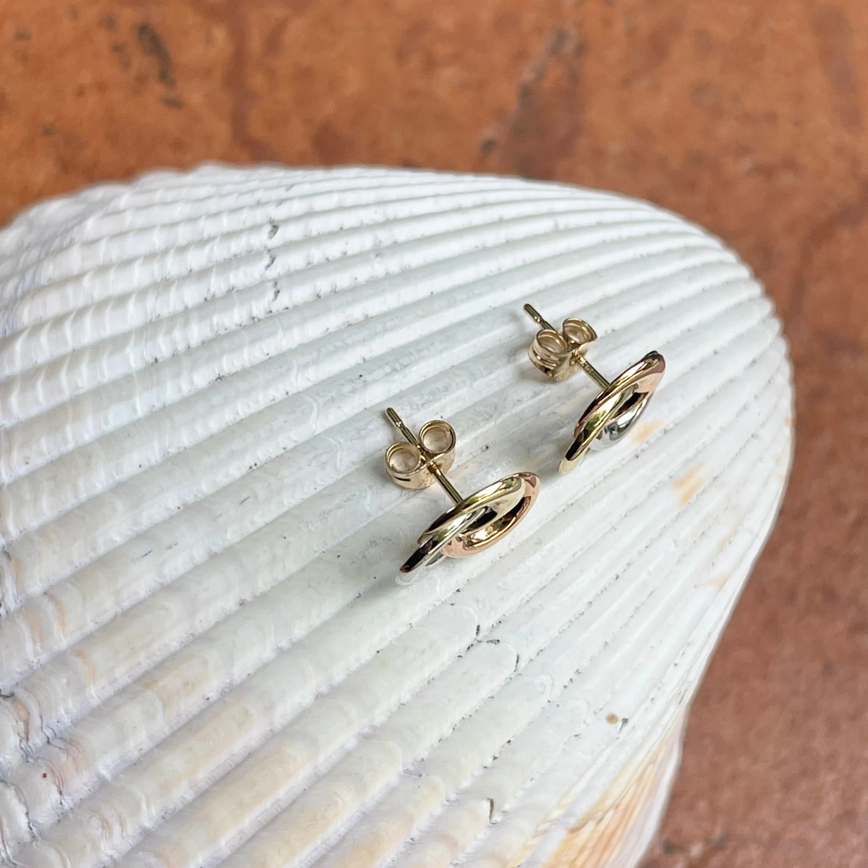 14KT Yellow Gold, Rose Gold,   White Gold Interlocking Circles Post Earrings