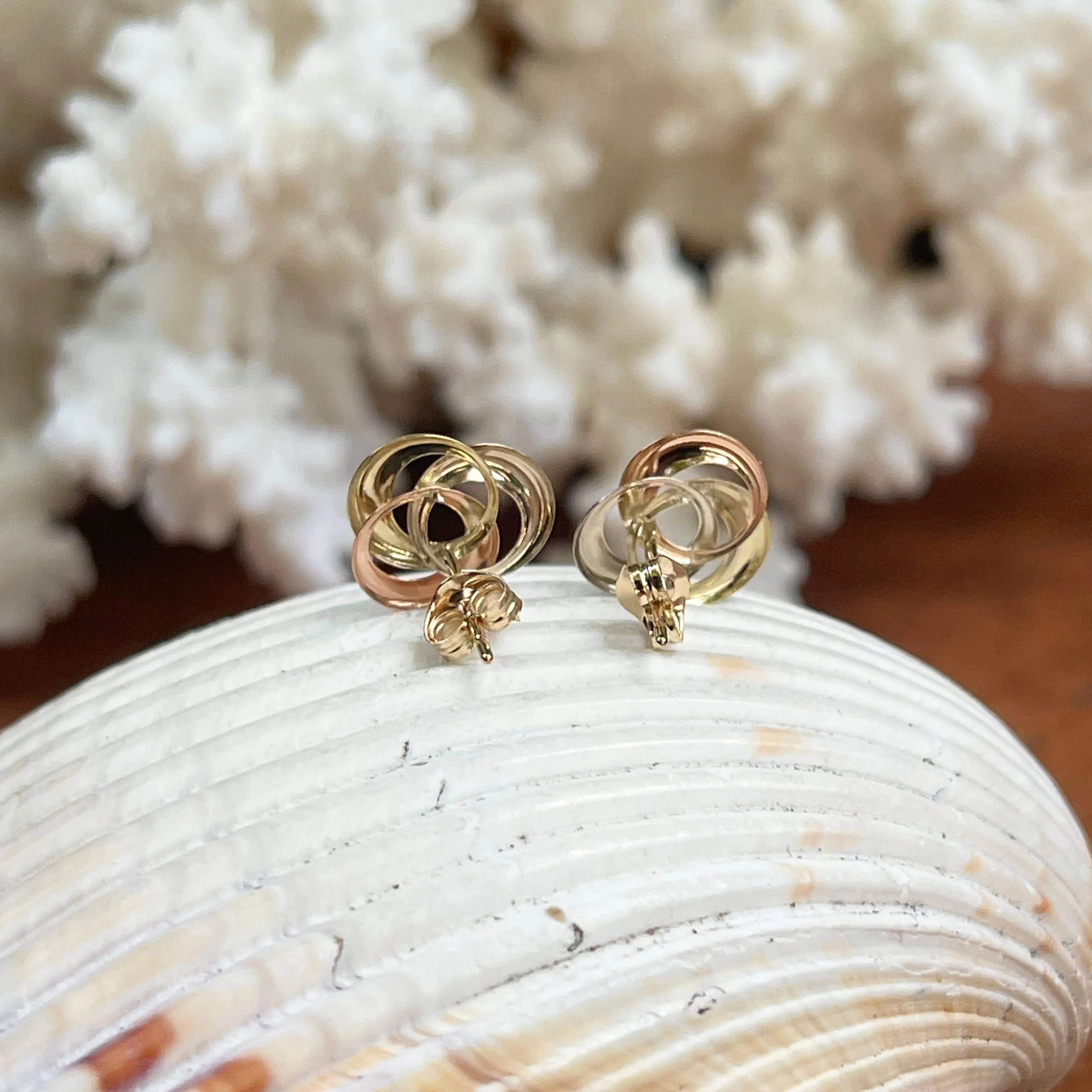 14KT Yellow Gold, Rose Gold,   White Gold Interlocking Circles Post Earrings
