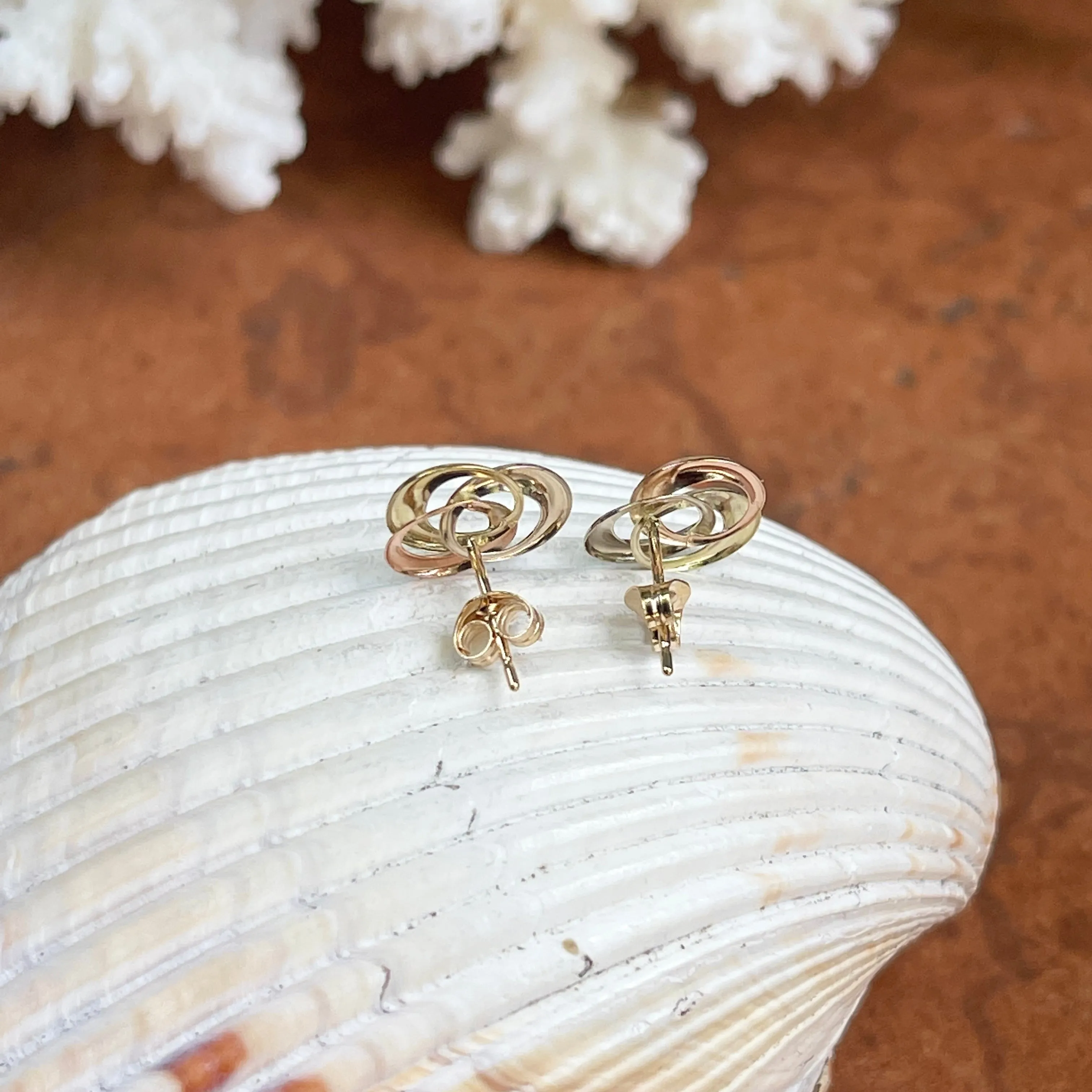 14KT Yellow Gold, Rose Gold,   White Gold Interlocking Circles Post Earrings