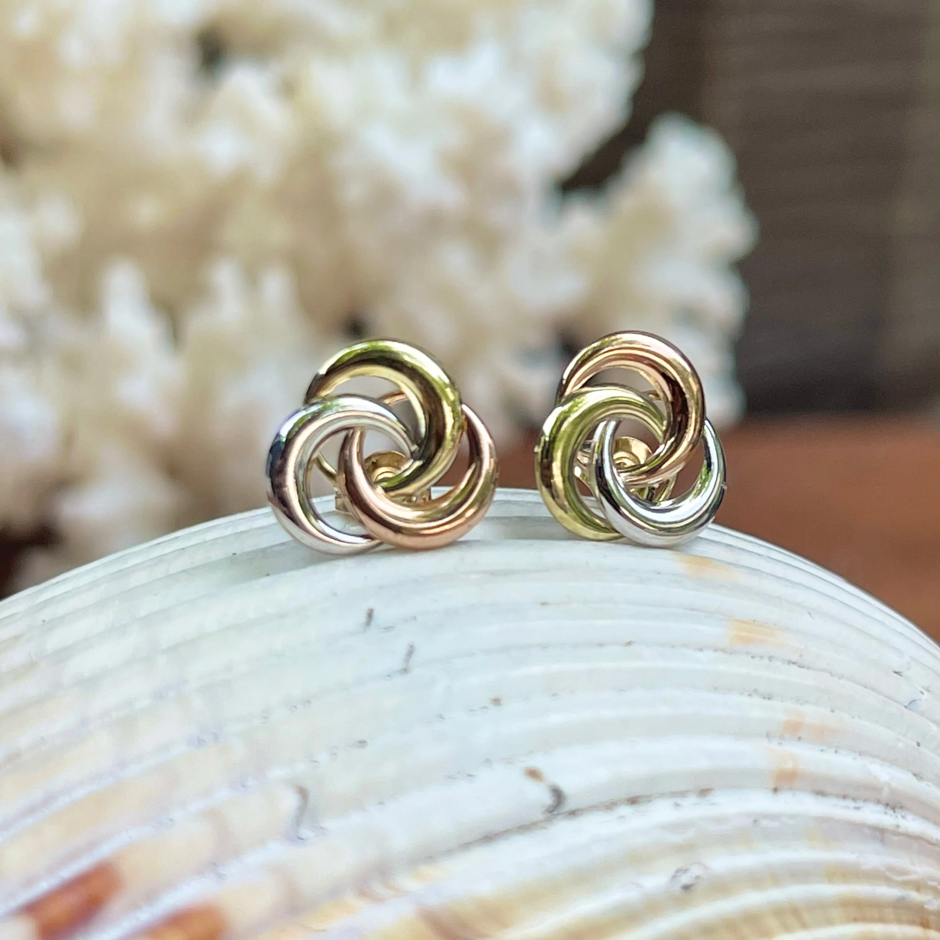 14KT Yellow Gold, Rose Gold,   White Gold Interlocking Circles Post Earrings