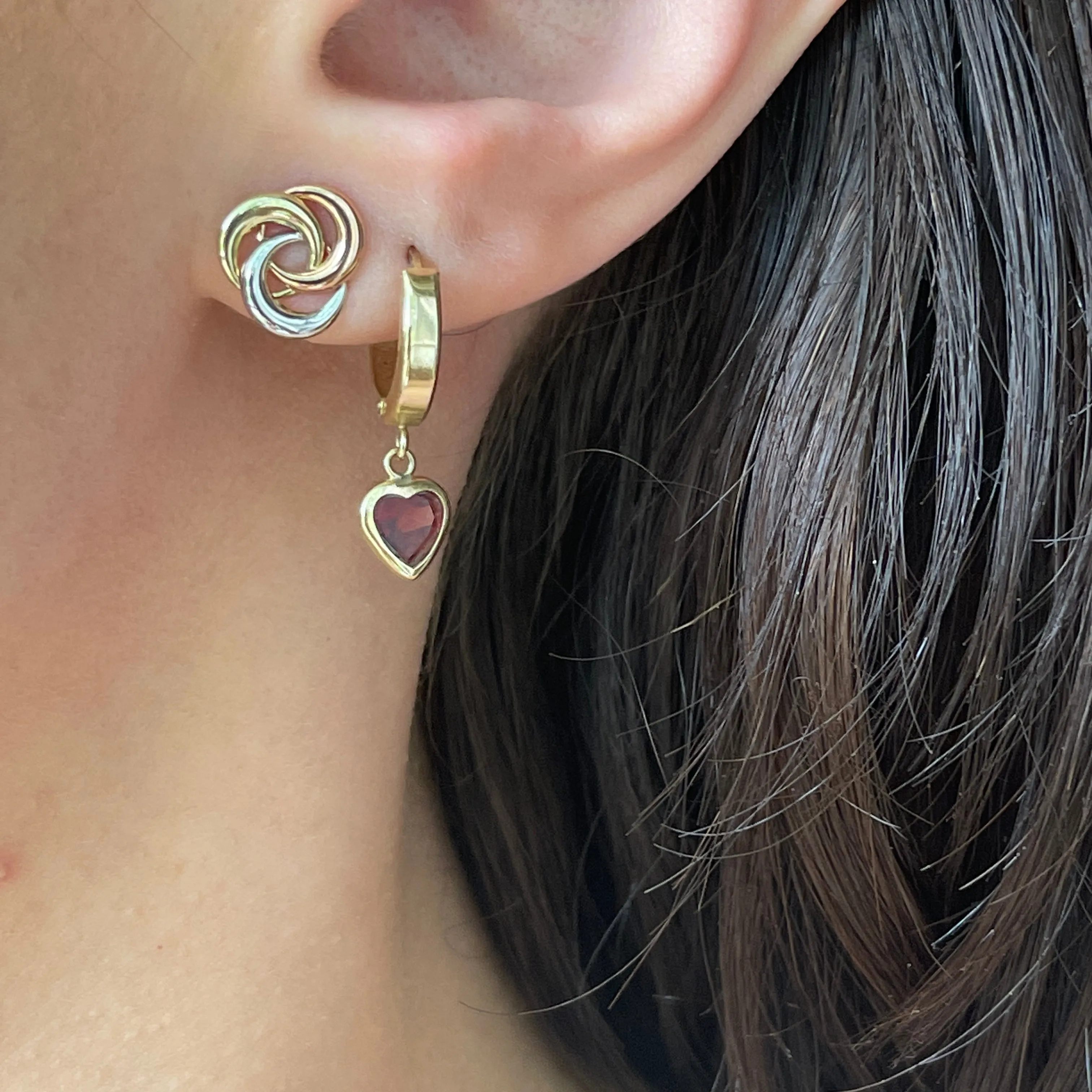 14KT Yellow Gold, Rose Gold,   White Gold Interlocking Circles Post Earrings