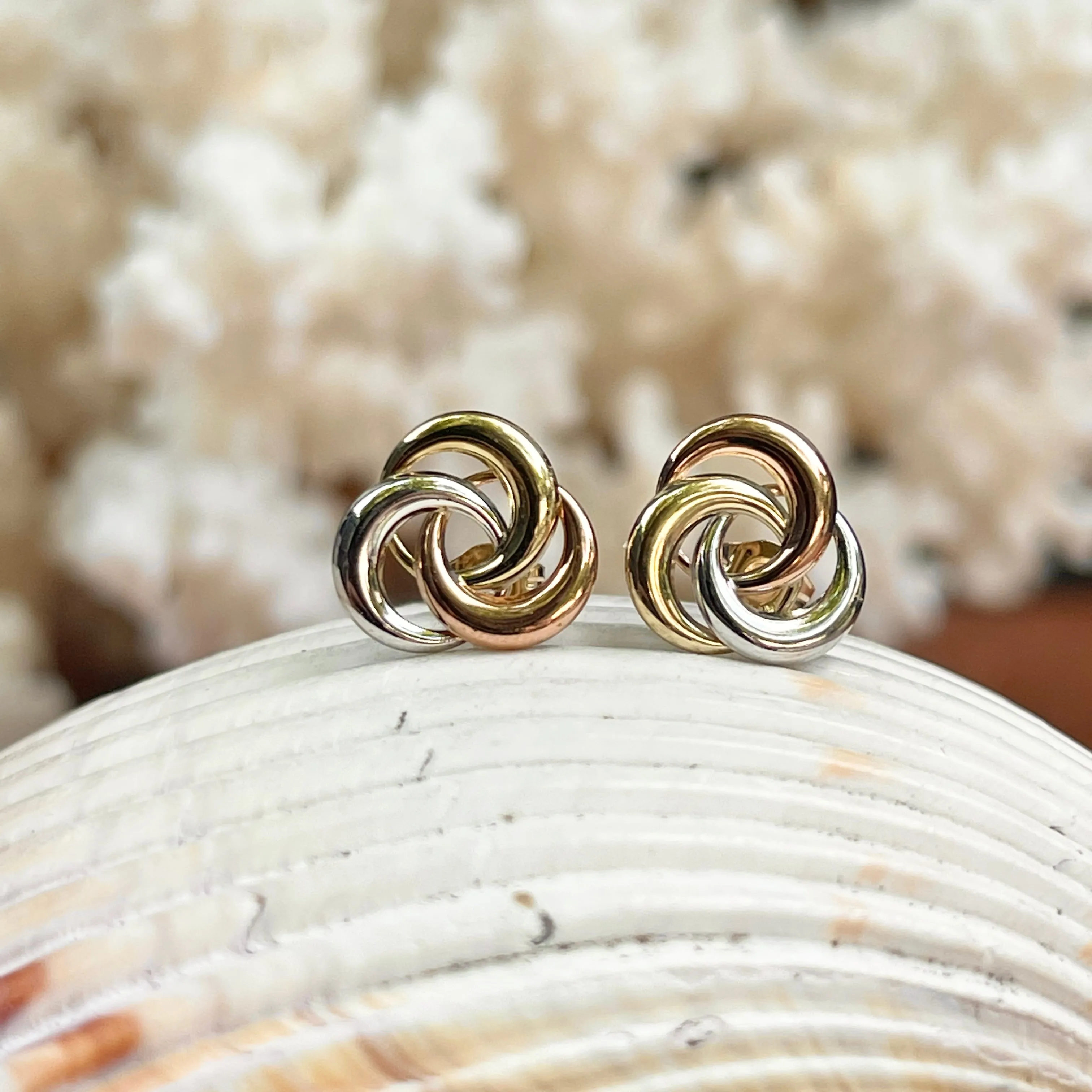 14KT Yellow Gold, Rose Gold,   White Gold Interlocking Circles Post Earrings
