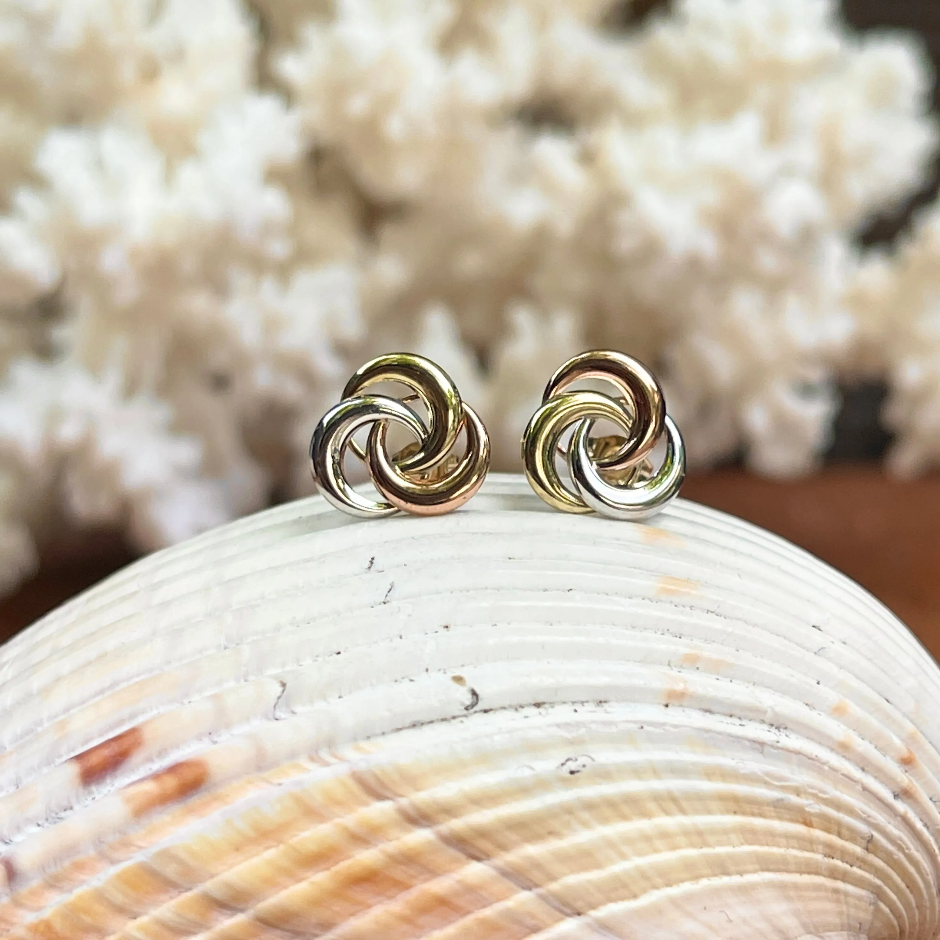 14KT Yellow Gold, Rose Gold,   White Gold Interlocking Circles Post Earrings