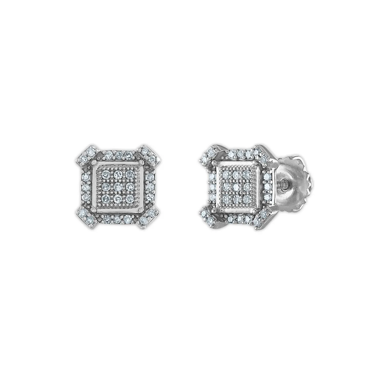 1/6 CTW Natural Diamond Stud Earrings in Rhodium Plated Sterling Silver