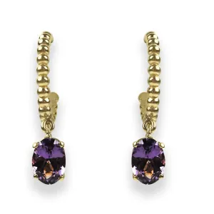 1870 Collection Estate 14K Yellow Gold Spinel Drop Hoop Earrings