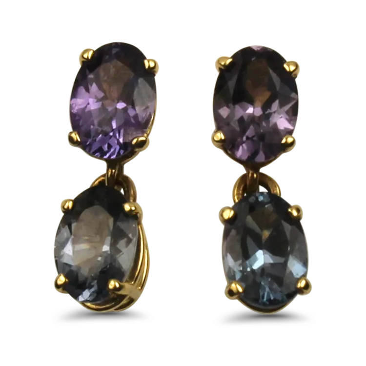 1870 Collection Estate 14K Yellow Gold Spinel Drop Hoop Earrings