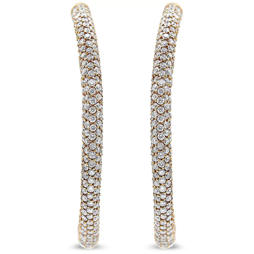18K Rose Gold 6.90 Cttw Pave Set Diamond Inside Out Eternity Hoop Earrings (F-G Color, VS1-VS2 Clarity)